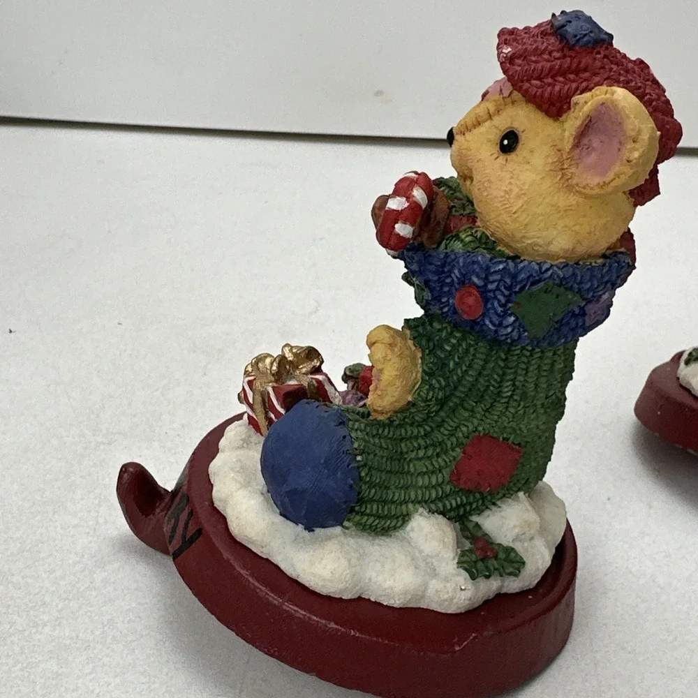 Vintage Holiday Time Christmas Collectible Stocking Holder Lot Mouse Sled Candy